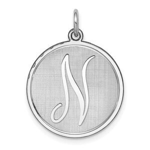 Sterling Silver, Makayla Collection, 20mm Disc Initial N Pendant